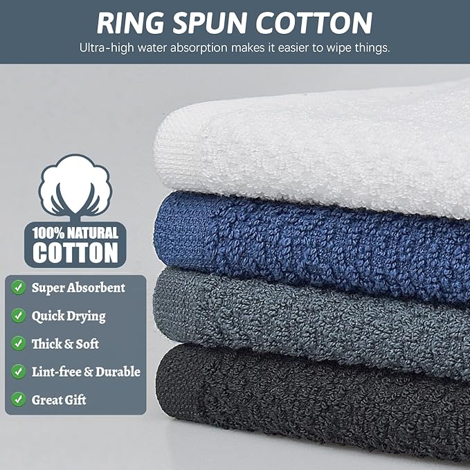 Nialnant 4PCS Cleaning Rags,100% Cotton Terry Dish Rags for Washing Dishes,Quick Drying Dish Cloths,Dish Towels for Kitchen,Grey Plaid-12x12in