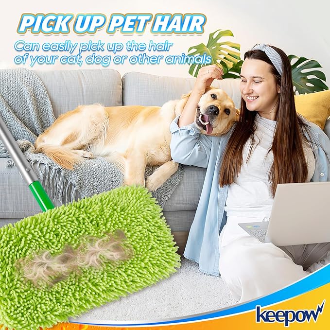 KEEPOW Reusable Microfiber Mop Pads Compatible with Swiffer Sweeper, Dry Sweeping Cloths, Washable Wet Mopping Cloth Refills for Hardwood Floor Cleaning, 6 Pack