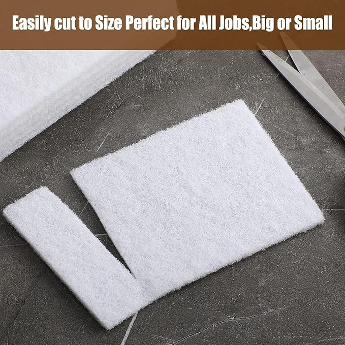 Hoolerry 40 Pcs White Scrub Pads Light Duty Scouring Non Woven Pad Non Scratch Abrasive Hand Multipurpose Scouring Sponge Multi Surface Scrubber Pads for Cleaning Polishing Home (4.5 x 10 Inch)