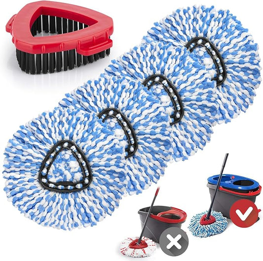 Ucoolbe Spin Mop Replacement Heads for O Cedar RinseClean 2-Tank System, 4 Pack Microfiber Mop Refill Heads, Include 4 Mop Heads and 1 Mop Brush