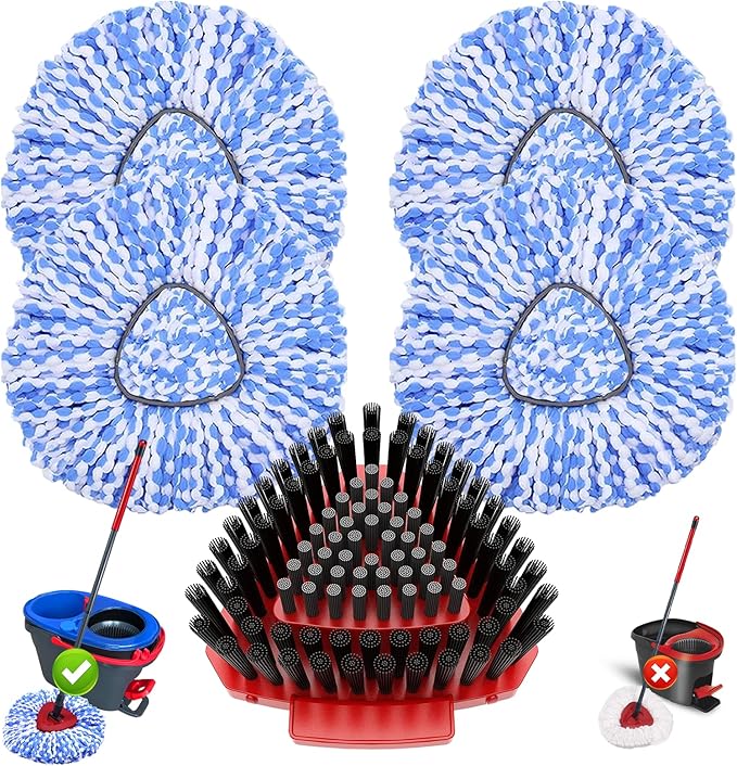 Fatmass 5 Pack Spin Mop Head Replacement for O Cedar RinseClean 2-Tank System,Include 4 Mop Replace Heads + 1 Upgrade Scrubber Brush, 100% Microfiber Mop Refills Deep Cleaning Machine Washable