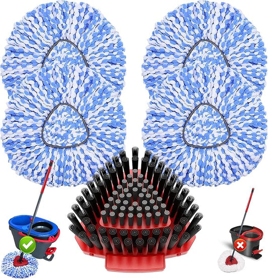 Fatmass 5 Pack Spin Mop Head Replacement for O Cedar RinseClean 2-Tank System,Include 4 Mop Replace Heads + 1 Upgrade Scrubber Brush, 100% Microfiber Mop Refills Deep Cleaning Machine Washable
