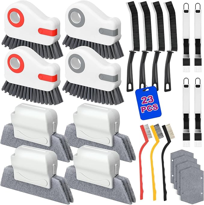 Yiyiring 23 Pcs Window Track Cleaner Tools Set, Window Groove Cleaning Brush Kit for Sliding Door, Sill, Tile Lines, Shutter, Car Vents, Keyboard, Air Conditioner