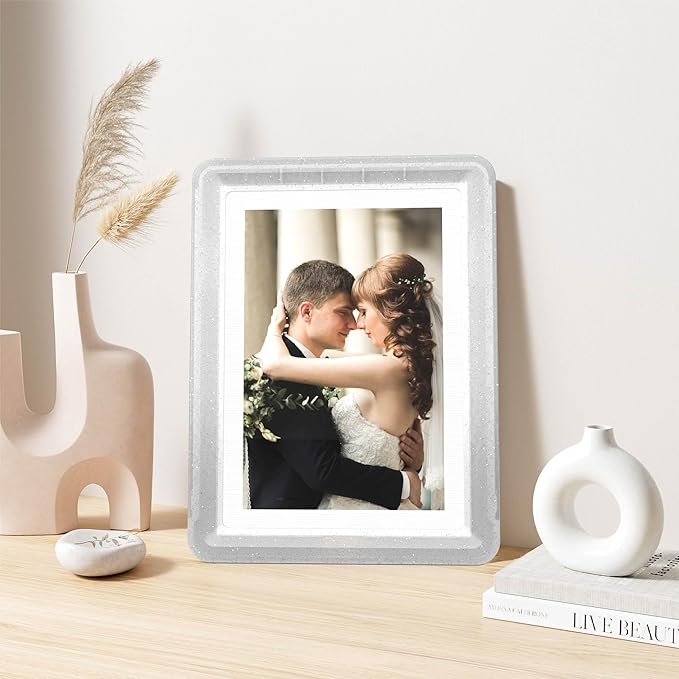 2-Pack 5x7 Picture Frame or 4x6 with Mat – Shatterproof Plastic Photo Frame for Family, Nursery & Playroom, Wall & Tabletop Picture Frames for Home Office, Safe Lightweight Design, in Crystal White