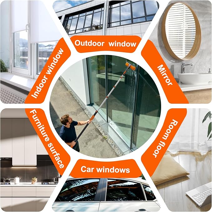 SISUPASSIE 36FT Reach 2-in-1 Window Squeegee, Professional Window Washing Kit with 7-30FT Extension Pole for Home, Indoor Outdoor Squeegee with Rotatable Head for High Windows