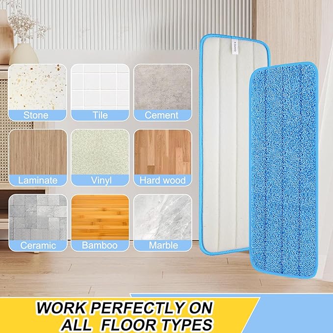3 Pack 16.5 inch Reusable Mop Pads Microfiber Spray Mop Replacement Heads for Wet/Dry Mops Compatible with Bona Floor Care System (Blue)