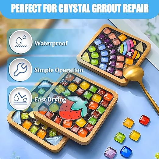 OOTDART Mosaic Crystal Grout, Mosaics Tile Tools, Mosaic Tile Accessories – Essential for Handmade Grouting and Perfect for DIY Craft Projects (Dark Gray, 8.8oz)