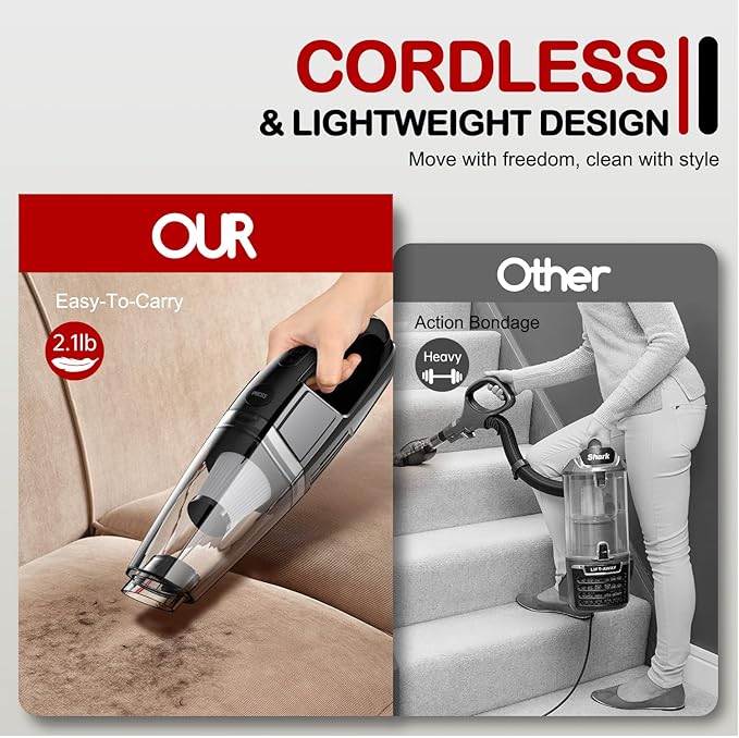 BSRCO Handheld Vacuum Cordless, 30 Mins Runtime & Under 70dB Quiet, 8000Pa Strong Suction, 1.65Lbs Ultra Light, 3-in-1 with HEPA Filter, USB-C for Car, Pet Hair, Home