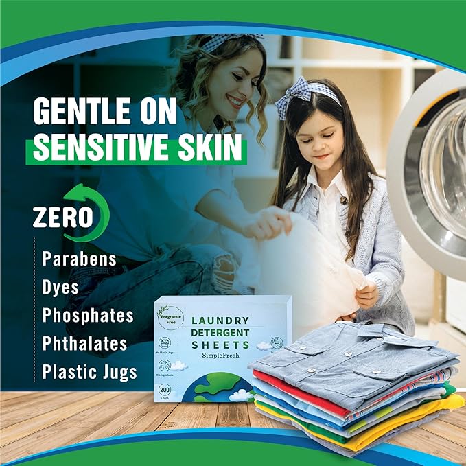 100 Laundry sheets 200 loads | fragrance free product - Laundry Detergent Sheets, Eco-Friendly, Plant-Based, Hypoallergenic, No Plastic Jug Kindly (Fragrance Free)