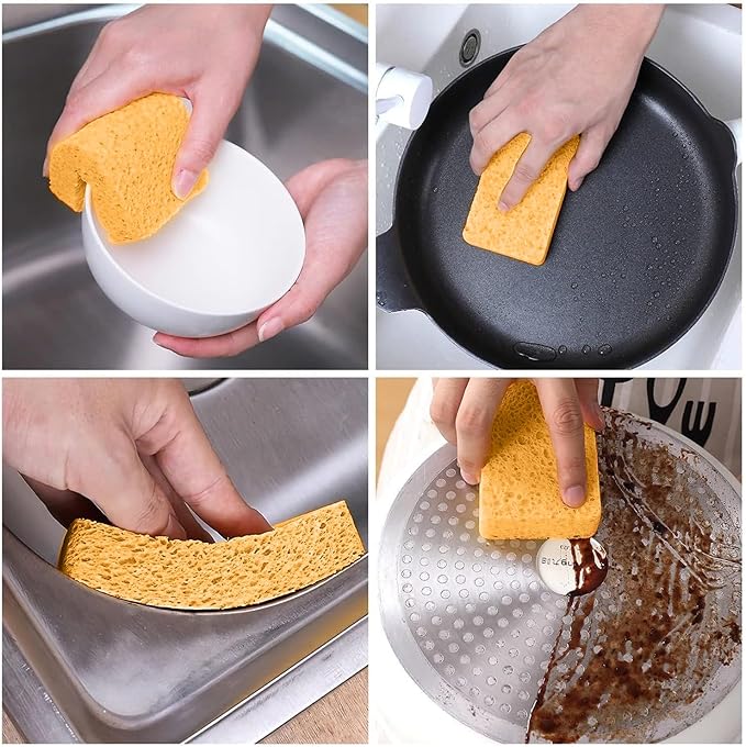 12 - Pack Non-Scratch Scrub Sponges - Sponges for Dishes and Washing Dishes, Cleaning Sponges for Kitchen Home Bathroom Cars, Funny Cut-Outs DIY for Kids (Yellow