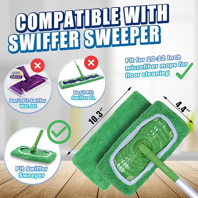 RuannoClean Reusable Mop Pads Compatible with Swiffer Sweeper Mop, Washable Wet Mop Pads Refills, Dry Sweeping Cloths, Microfiber Mops for Floor Cleaning -2 Pack