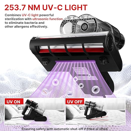 Shop-Vac Mattress Vacuum Cleaner, 14KPa Powerful Bed Vacuum with 253.7nm UV-C Light, 36960 RPM/Min Tapping, HEPA Filter & Ultrasonic, Dual Cup Filtration, for Bed, Sofa, Couch, 400W, 15.4 ft Corded