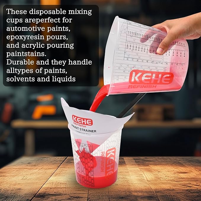 15 PACK Paint Mixing Cups by KEHE REFINISH,64 oz (1900ml),Disposable or Reusable Plastic Measuring Cups with Lids for Liquids, Paints, Resin, Epoxy, Art,Ratios 1:1,2:1, 3:1, 4:1,5:1,6:1,7:1,8:1