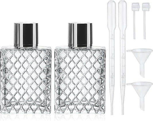 YU FENG 2 Pack Refillable Glass Spray Perfume Bottles 100ml / 3.4 oz Cosmetic Fine Mist Atomizer Bottle Empty Portable Clear Glass Essential Oil Container for Travel