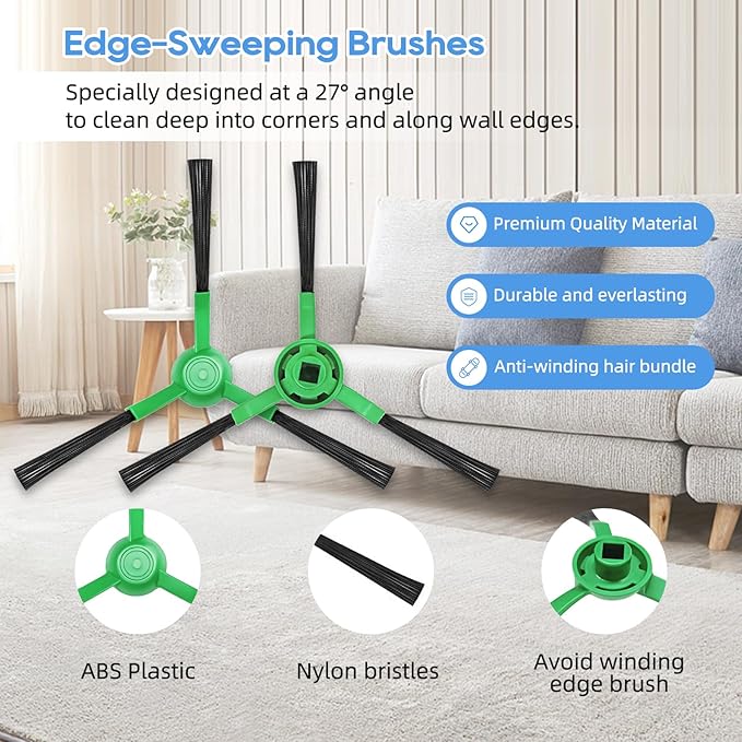 16 PCS Replacement Parts Compatible For iRobot Roomba Combo Essential Y0140, Y0110, Y0112, 104/105 / 106/108 Combo, 105Vac, Q0520, Q0120, Q011, 1 Main Brush, 4 Side Brushes, 4 Filters, 6 Mops