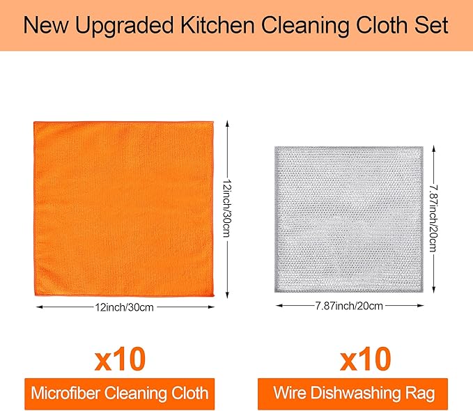Non Scratch Wire Dishcloth Dishwashing Rag Set 20PCS - Home Essentials Microfiber Cleaning Cloth Absorbent Cleaning Rags, Reusable Soft Kitchen Towels,Multipurpose Metal Dish Cloth