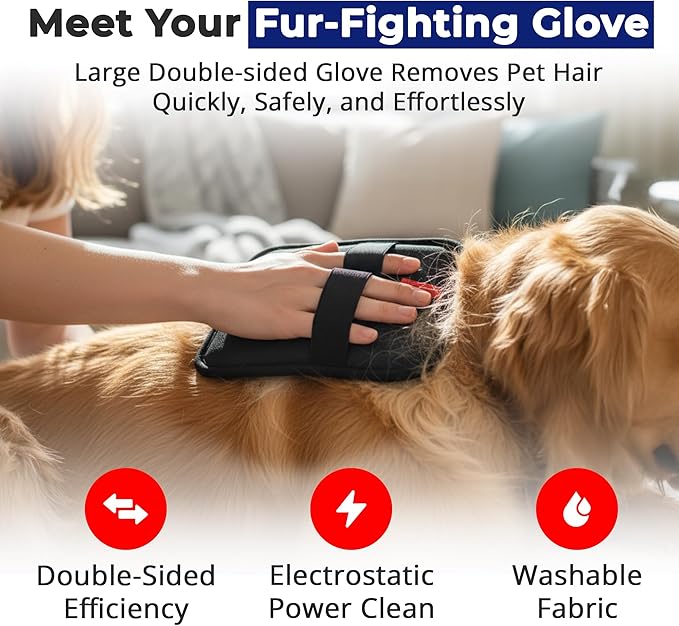 Gelles PREMIUM Electrostatic pet Hair Removal Glove, Reusable The Magic Brush pet Hair Remover, pet Glove Set for Furniture, Clothing, Car Seats, Reusable 2-in-1 Design, 1 Pack