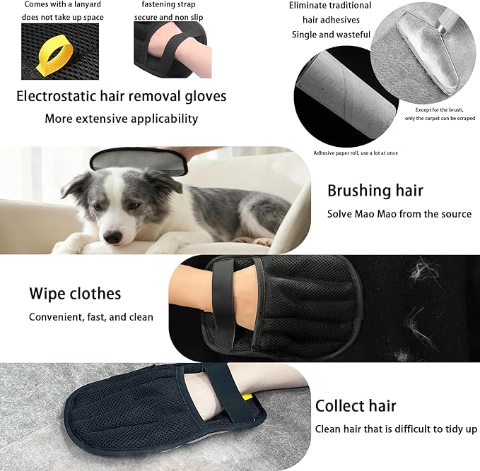 Yehenarn Pet Hair Remover Glove, 3PCS Upgraded 5-Finger Electrostatic Pet Hair Removal Gloves, Pet Hair Removal Tool for Laundry, Furniture, Clothes, Couch, Bed, Carpet, Car Seat