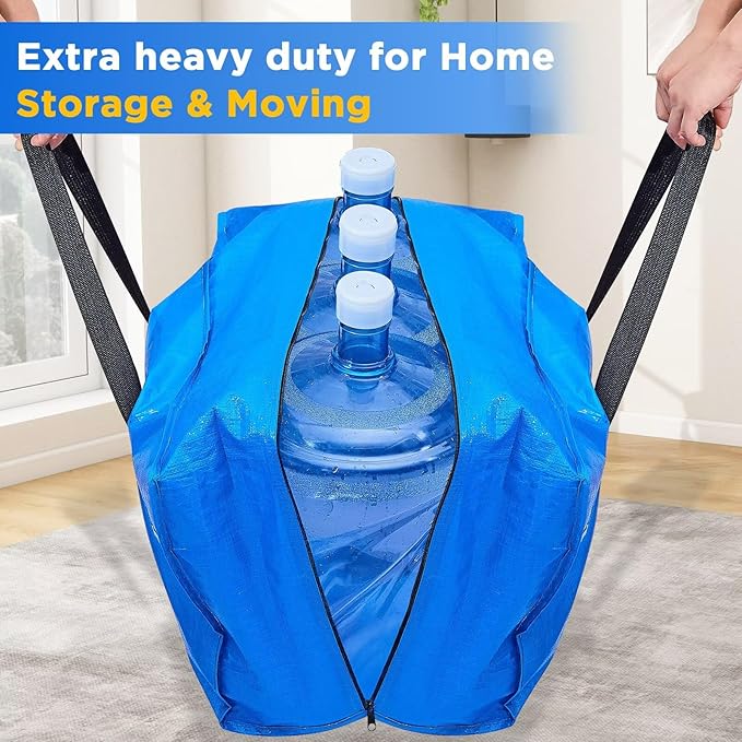 BETU Extra Large Moving Bags Heavy Duty Storage Bags with Zipper Handles, 4 Pack Clothes Storage Totes Bins Packing Moving Boxes, Moving Supplies for College Dorm Essentials, Space Saving, Blue