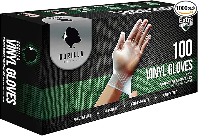 GORILLA SUPPLY Large Vinyl Gloves, Clear, Unisex, Disposable, 1000 Count