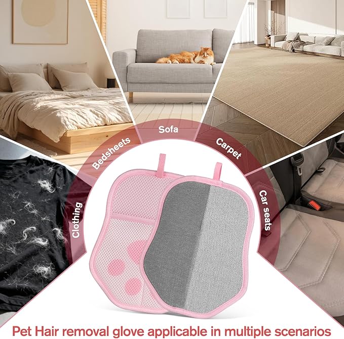 Steinfinit Reusable Pet Hair Removal Gloves, Suitable for Removing Pet Hair from Clothing, Sofas, Carpets, and Car Seats, 1 Pcs with Hanging Hooks, Size 9.8 x 7.87 x 0.5 in (Pink)