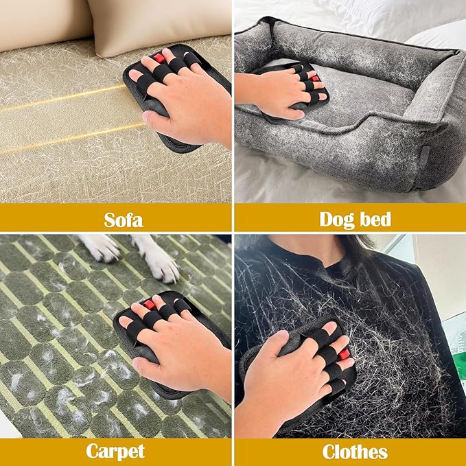 BABORUI Pet Hair Removal Glove - 2 Pack Electrostatic Gloves Pet Hair, Remover Glove Lint Rolls into Strips, Cat and Dog Hair Remover Tool for Furniture, Car, Couch, Carpet, Clothes