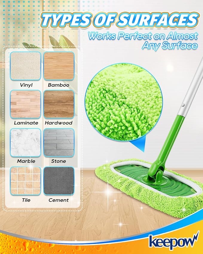 KEEPOW 6Pcs Reusable Microfiber Mop Pads Compatible with Sweeper Mop, Replacement Wet Mopping pad Refills & Washable Dry Sweeping Cloths for Surface/Hardwood Floor Cleaning