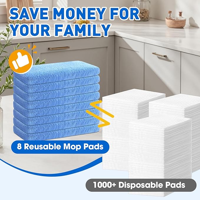 8Pcs Blue Reusable Microfiber Mop Pads Compatible with Swiffer Sweeper Mops,Dry Sweeping Cloths & Wet Pads Refills,Washable Mop Pads for Floor Cleaning