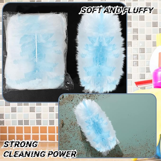 Vesici 300 Pcs Duster Refills Compatible with Swiffer Dusters Bulk Disposable Replacement Thickened with 1 Handle Heavy Duty for Cleaning, Office (Blue)