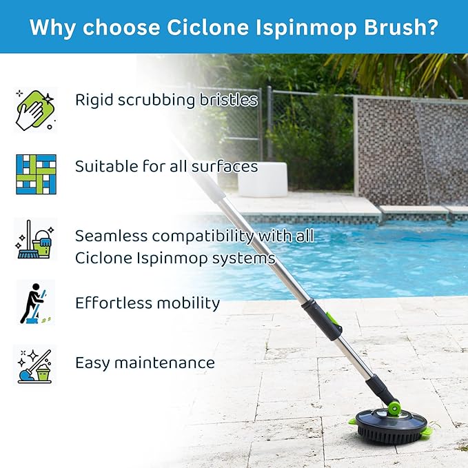 CICLONE ISPINMOP Spin Mop and Bucket P SS 003 with 1 Floor Brush and 1 Chenille Car Wash Mop for Home & Office Cleaning -360 Rotating Mop Spinner and Bucket with 61'' Stainless Steel Mop Handle