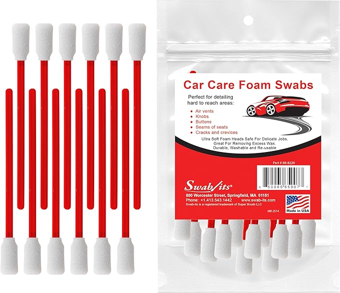 SWAB-ITS® Car Care Cleaning & Detailing Foam Swabs – 12-Piece Reusable, Lint-Free Auto Detailing Set | Precision Interior & Exterior Cleaning | Made in USA (88-8220)
