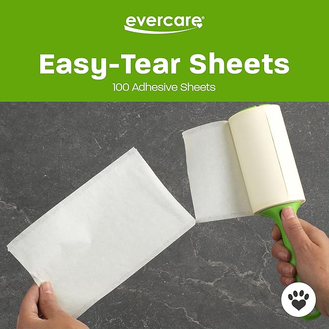 Evercare All Purpose Pet Hair Lint Roller, 100 Sheets – Reusable Sticky Roller for Pet Hair, Cat & Dog Hair Remover, Lint Remover, Pet Hair Remover for Furniture, Clothing & Cars