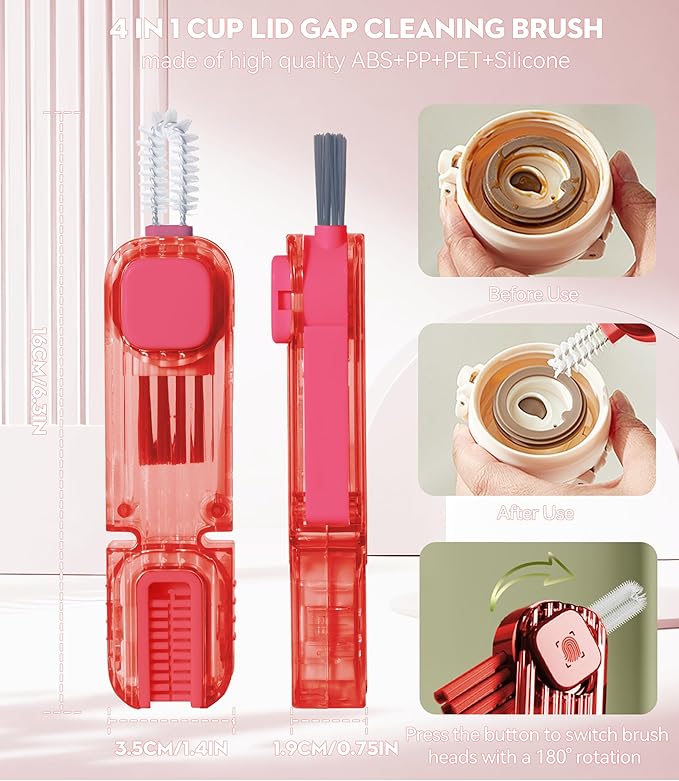 VIDONIO 4 in 1 Cup Lid Gap Cleaning Brush, Multifunctional Insulation Bottle Cleaning Tools, Mutipurpose Tiny Silicone Cup Holder Cleaner, Home Kitchen Cleaning Tools