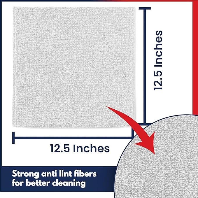 USANOOKS Microfiber Cleaning Cloth - White - 50Pcs (12.5x12.5 inch) High Performance - 1200 Washes, Ultra Absorbent Car Towel Traps Grime & Liquid for Streak-Free Mirror Shine - Car Washing Cloth