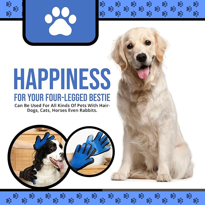 HappiTails Pet Grooming Gloves – 1 Pair – Deshedding & Bath Massage Mitts for Dogs & Cats – Choose from 5 Colors – Adjustable, Reusable & Easy to Clean (Blue)