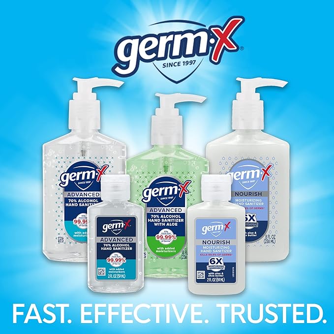 Germ-X Advanced Hand Sanitizer, 2 Fl Oz (Pack of 6), Less Drying Moisturizing Clear Gel, No Rinse Formula, Mini Travel Size for On-The-Go