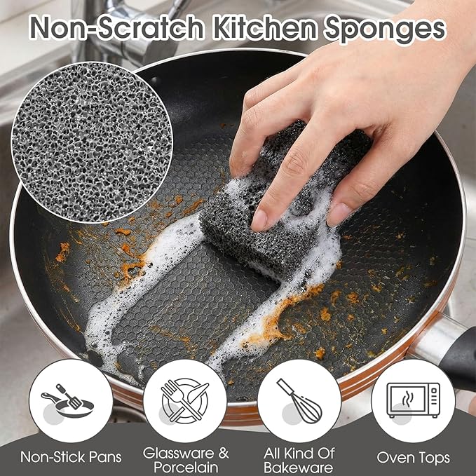 Tioncy 20 Pcs Silicone Kitchen Scrubbing Sponges Bulk Heavy Duty Durable Cleaning Dish Sponges, Non-Scratch, Odor-Free, Multipurpose for Dishes Nonstick Pots Cookware Countertops Bathroom Black Gray