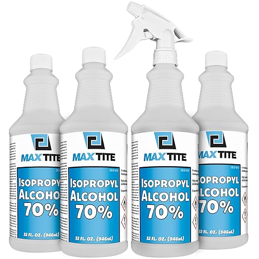 MaxTite 70% Isopropyl Alcohol (1 Gallon (4 Pack, 32 fl oz) - Includes Heavy-Duty Spray Nozzle - Made in USA