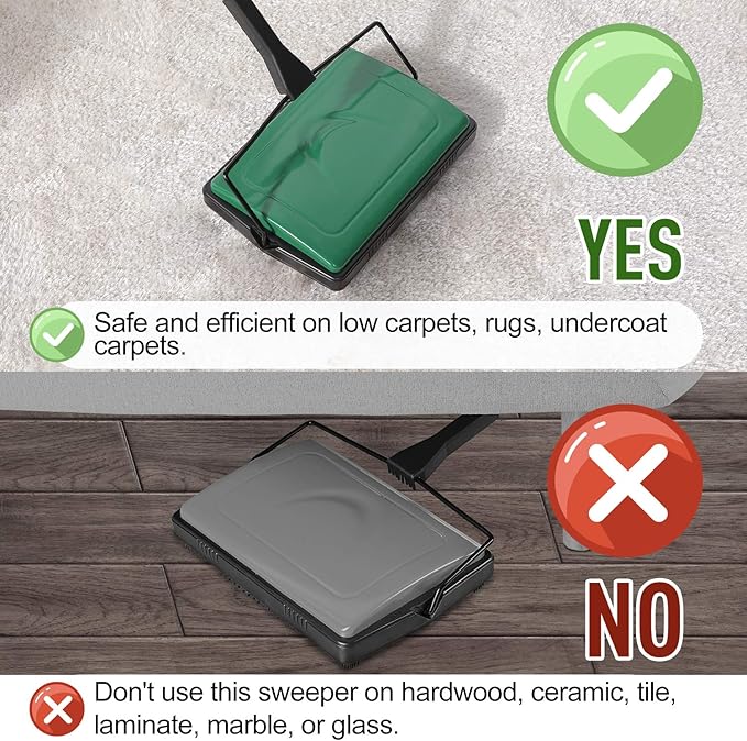 Yocada Carpet Sweeper Cleaner for Home Office Low Carpets Rugs Undercoat Carpets Pet Hair Dust Scraps Paper Small Rubbish Cleaning with a Brush Green