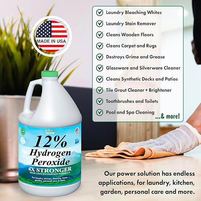 Nature's Freedom 12% Hydrogen Peroxide, Food Grade H2O2 and Purified Water Only, 3 Gallons Solution