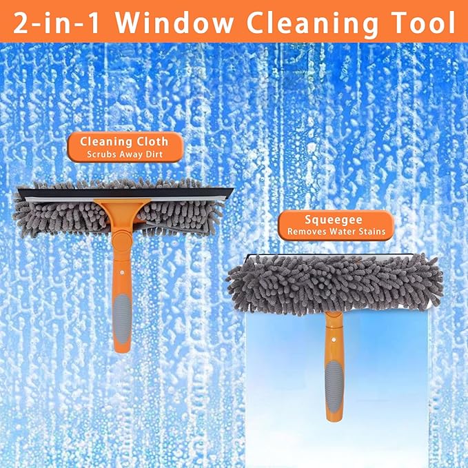 MC-Hotfire 12.5 FT Window Cleaning Kit with 10-Section Extension Pole, Silicone Squeegee, Window Washer & Gutter Cleaning Brush for High Windows, Glass, Cars & Gutters