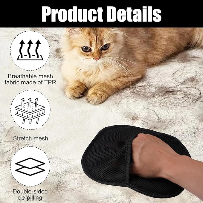 2Pcs Pet Hair Removal Glove for Cats & Dogs, Electrostatic Gloves Pet Hair, Double Sided Reusable Pets Grooming Hair Removal Glove for Washing, Deshedding Furniture, Car, Couch, Carpet