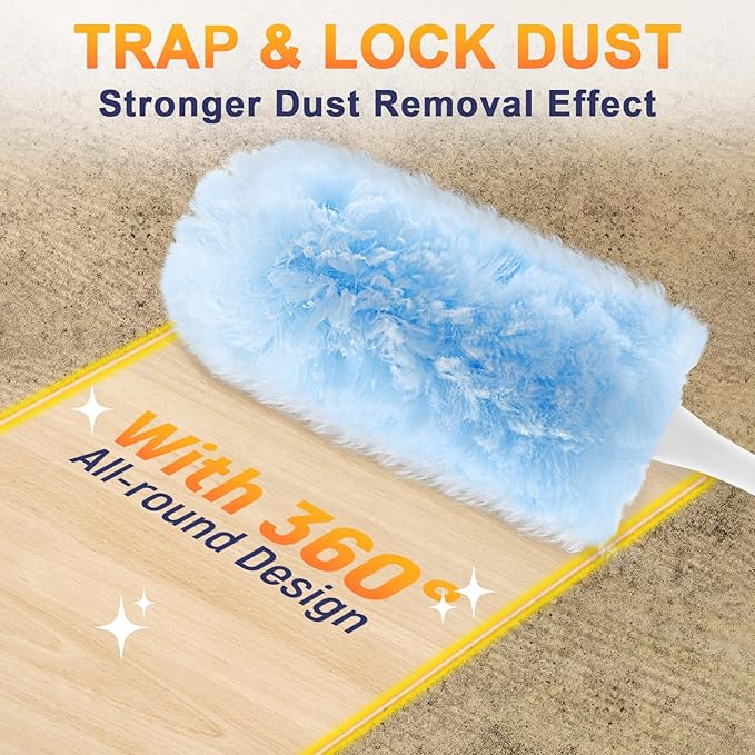 Duster Refills Compatible with Swiffer Duster Refill, Feather Dusters for Cleaning with 1 Handle, Multisurface 360° Dusters, Unscented Disposable Dusters for Cleaning Dusting(Blue, 30 Pcs)