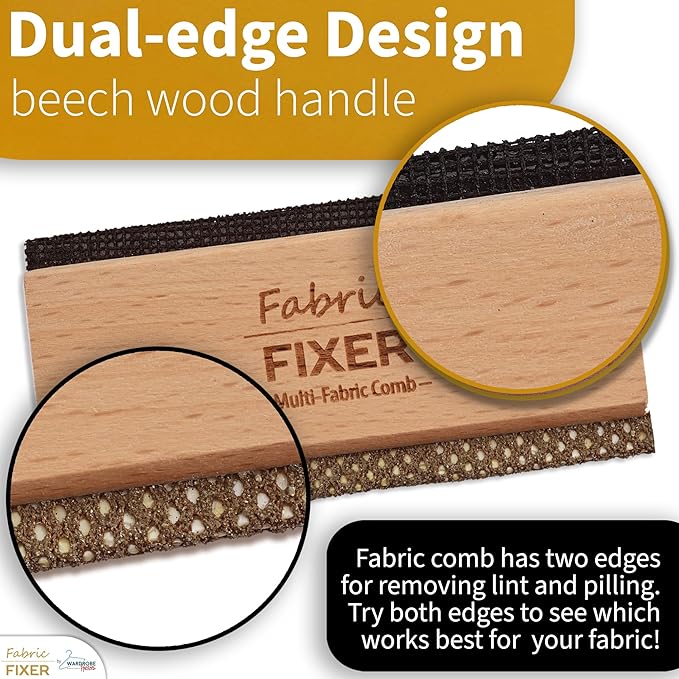 Multi-Fabric Sweater Comb with Natural Cedar Wood Handle (Double Edge Design) Manual Fabric Defuzzer Wool Lint Shaver Comb Scraper for Clothing Pills, Furniture, Sheets and Fabrics
