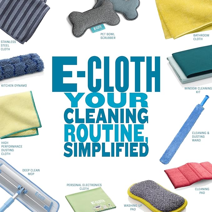 E-Cloth Glass & Polishing Cloth - Microfiber Cleaning Towel Cloth for Windows, Cars, Mirrors, Eyeglasses, & More, Streak Free Clean, Reusable & Machine Washable - Alaskan Blue (4 Pack)