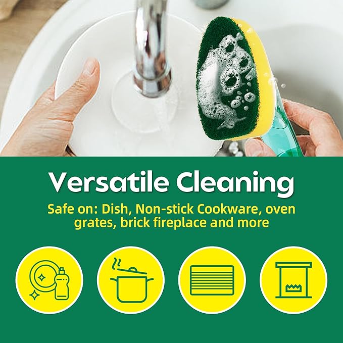 Non-Scratch Dish Wand Sponge Refills, Zero-Scratch Replacement Heads for Dish Wand, Scratch-Free Dishwand Refills, Non-Scratching Scrubber Pads for Soap Dispensing Handle, Safe for Nonstick Cookware