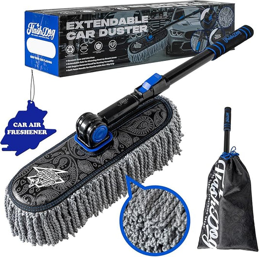 Flash Dog Car Duster Exterior Scratch Free Aluminum Alloy Extendable Handle and Microfiber Head Waterless Cleaning Brush for Cars, Trucks, SUVs Portable Car Duster