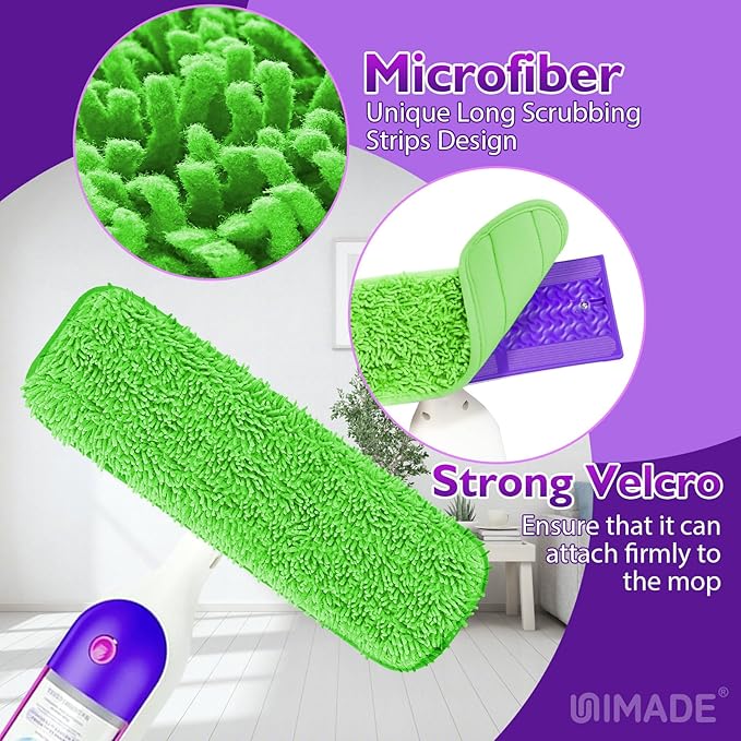 UNIMADE Reusable Mop Pads for Swiffer PowerMop, 8 Pack Microfiber Mop Pad Refill with Scrubber Strips for 13''-15'' SprayMop, Washable Mop Pads Use for Most Floor Types, Designed for Pets - Green