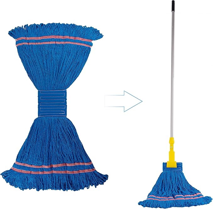 Matthew Cleaning Microfiber String Mop Heavy Duty Commercial Wet Mop Head Replacement,Excellent Absorbency,Premium Launderability,Reusable for Home,Commercial and Industrial Use(Blue,12Pack)