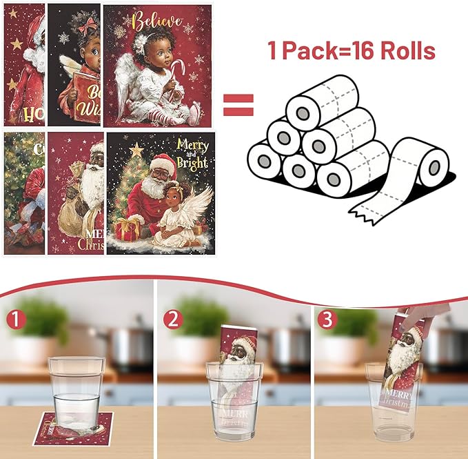 Christmas Swedish Dishcloths for Kitchen, 6PCS Black Girl and Santa Swedish Dish Cloths Gift Set, Reusable Washable Absorbent Dish Towel for Xmas Home Cleaning(7.8 X 7 Inches)